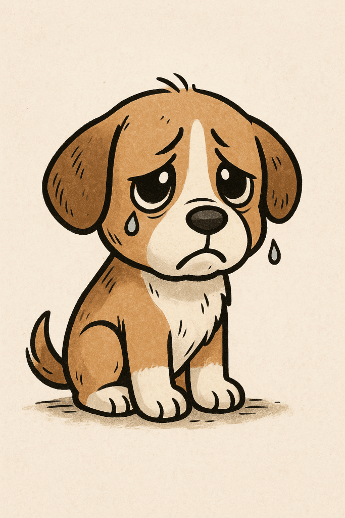 Cucciolo triste con lacrima, metaforicamente un traditore trattato come un "cane cattivo".